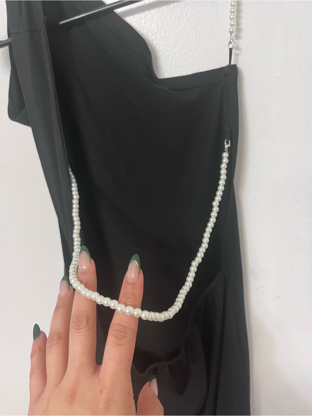 SHEIN ICON Faux Pearl Chain Decor Backless Long Sleeve Bodycon Dress.